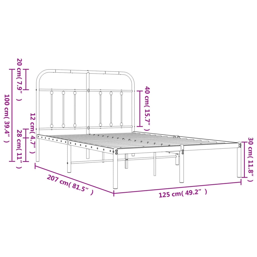 Bettgestell mit Kopfteil Metall Schwarz 120x200 cm