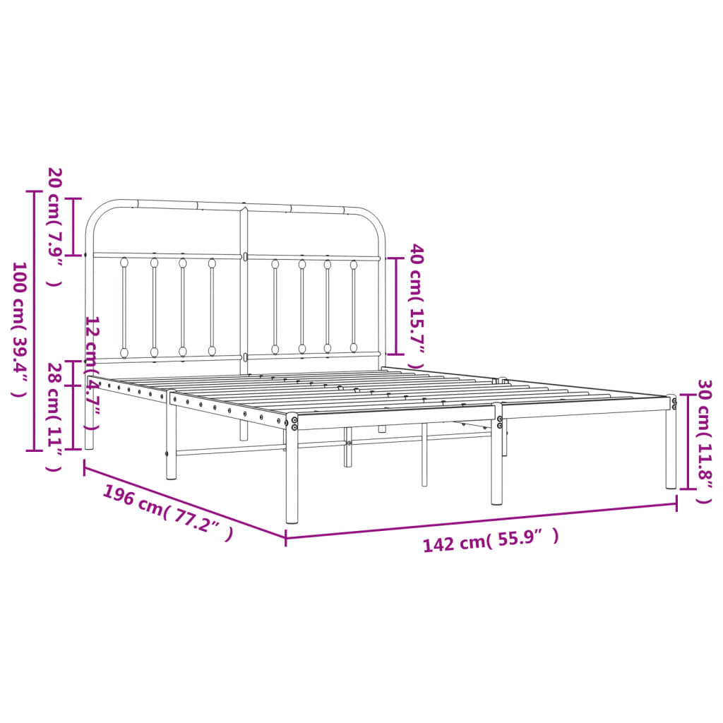 Bettgestell mit Kopfteil Metall Schwarz 135x190 cm