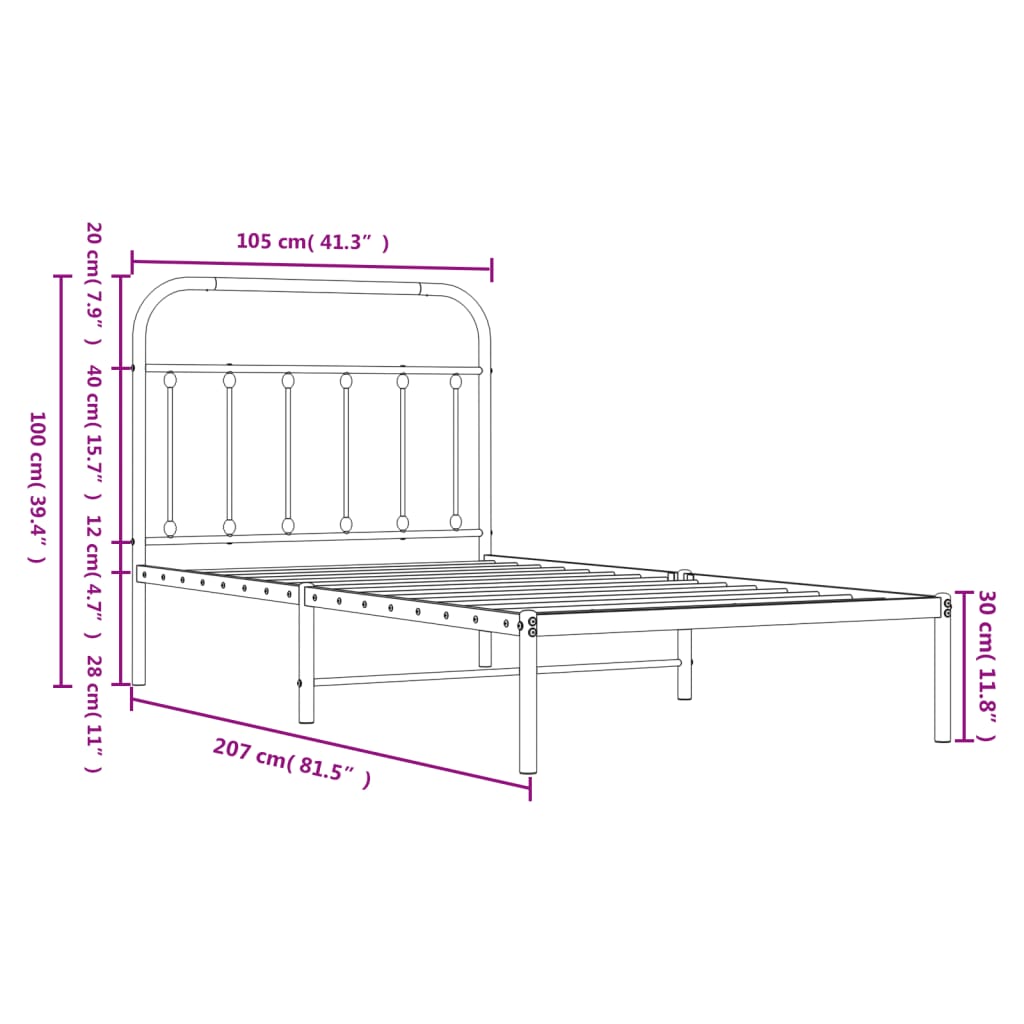 Bettgestell mit Kopfteil Metall Weiß 100x200 cm