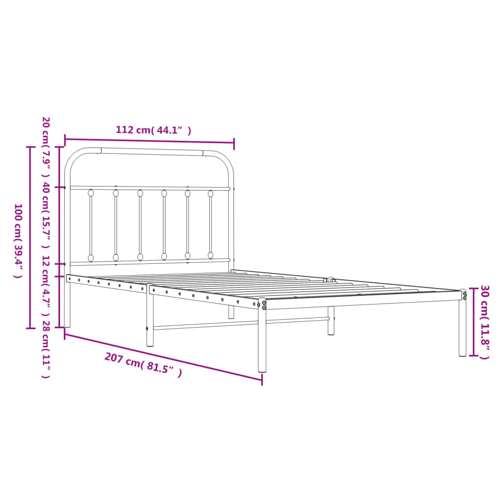 Bettgestell mit Kopfteil Metall Weiß 107x203 cm