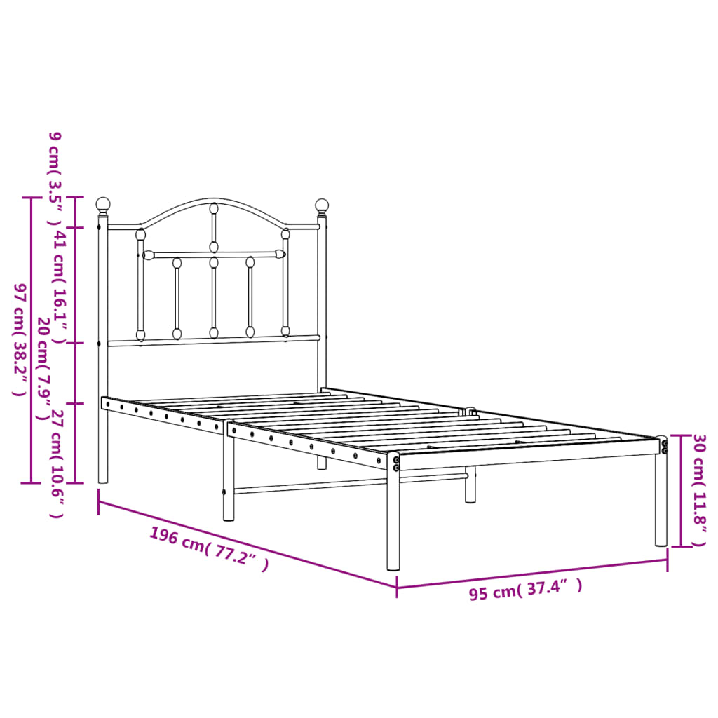 Bettgestell mit Kopfteil Metall Schwarz 90x190 cm