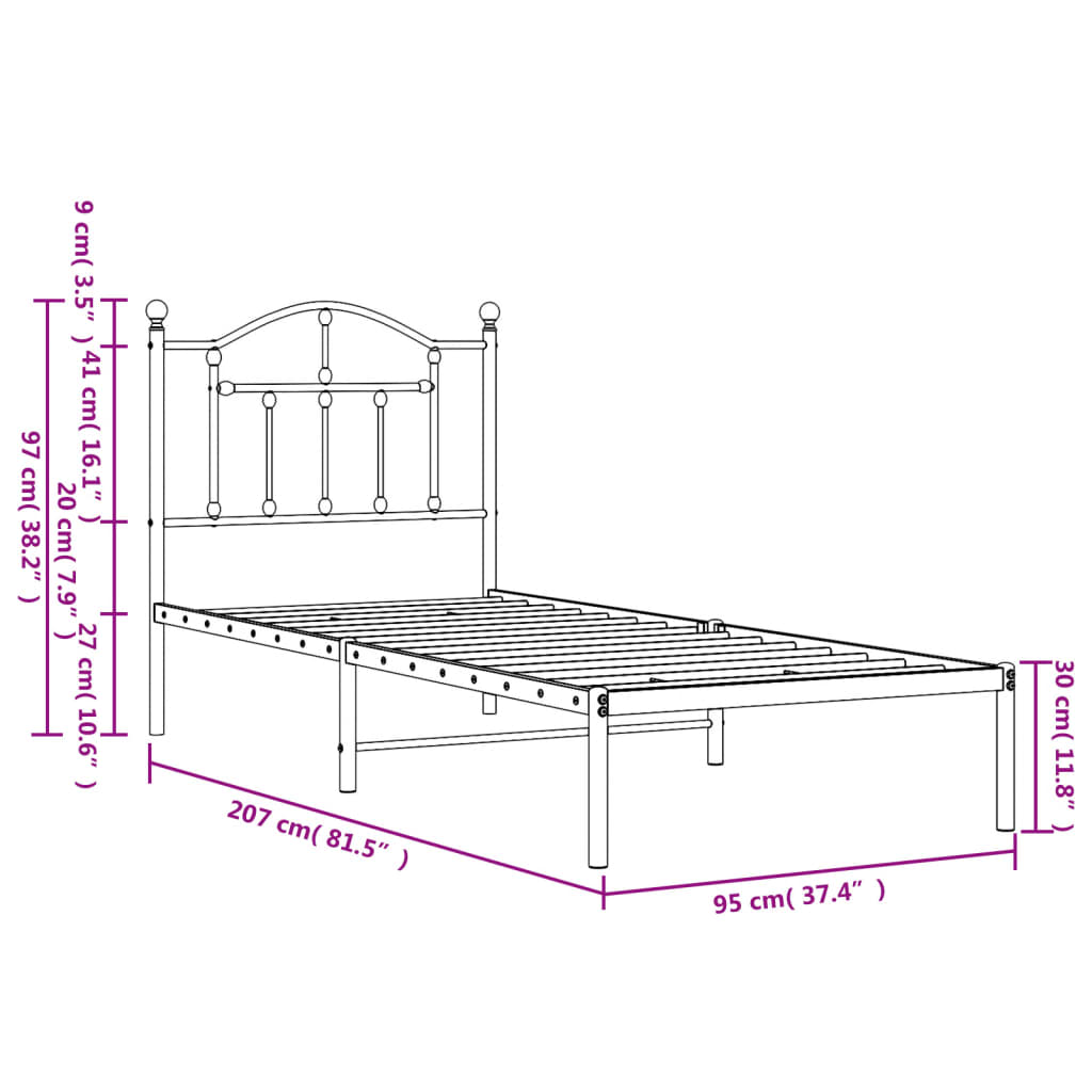 Bettgestell mit Kopfteil Metall Schwarz 90x200 cm