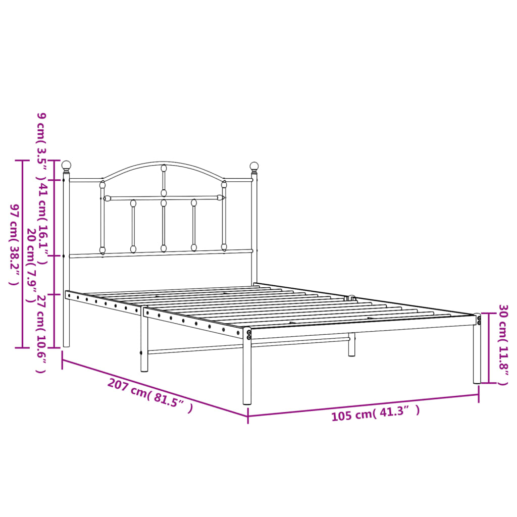 Bettgestell mit Kopfteil Metall Schwarz 100x200 cm