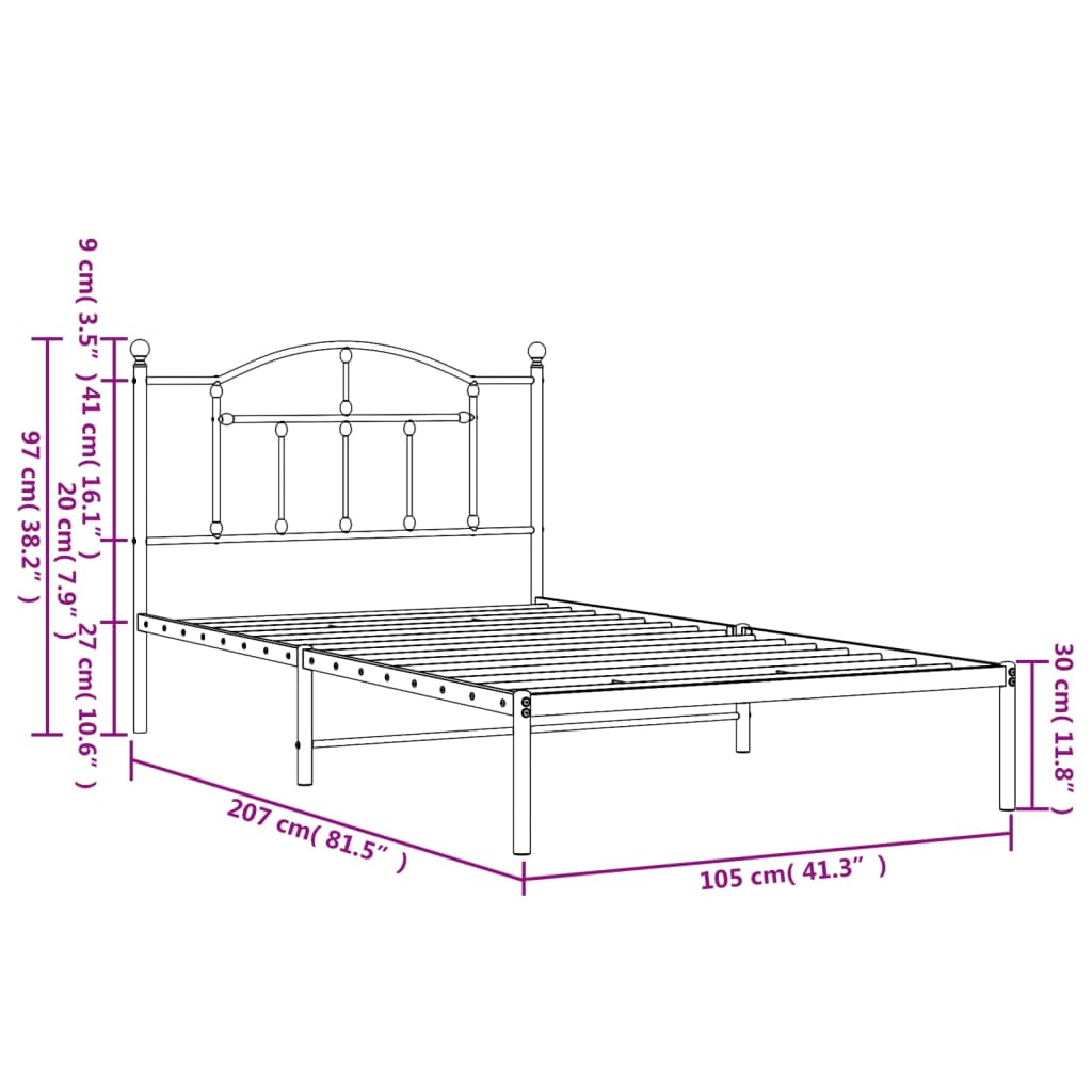 Bettgestell mit Kopfteil Metall Weiß 100x200 cm