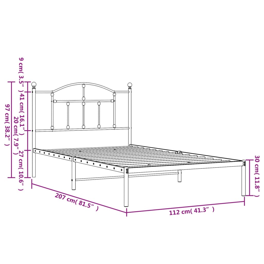 Bettgestell mit Kopfteil Metall Weiß 107x203 cm