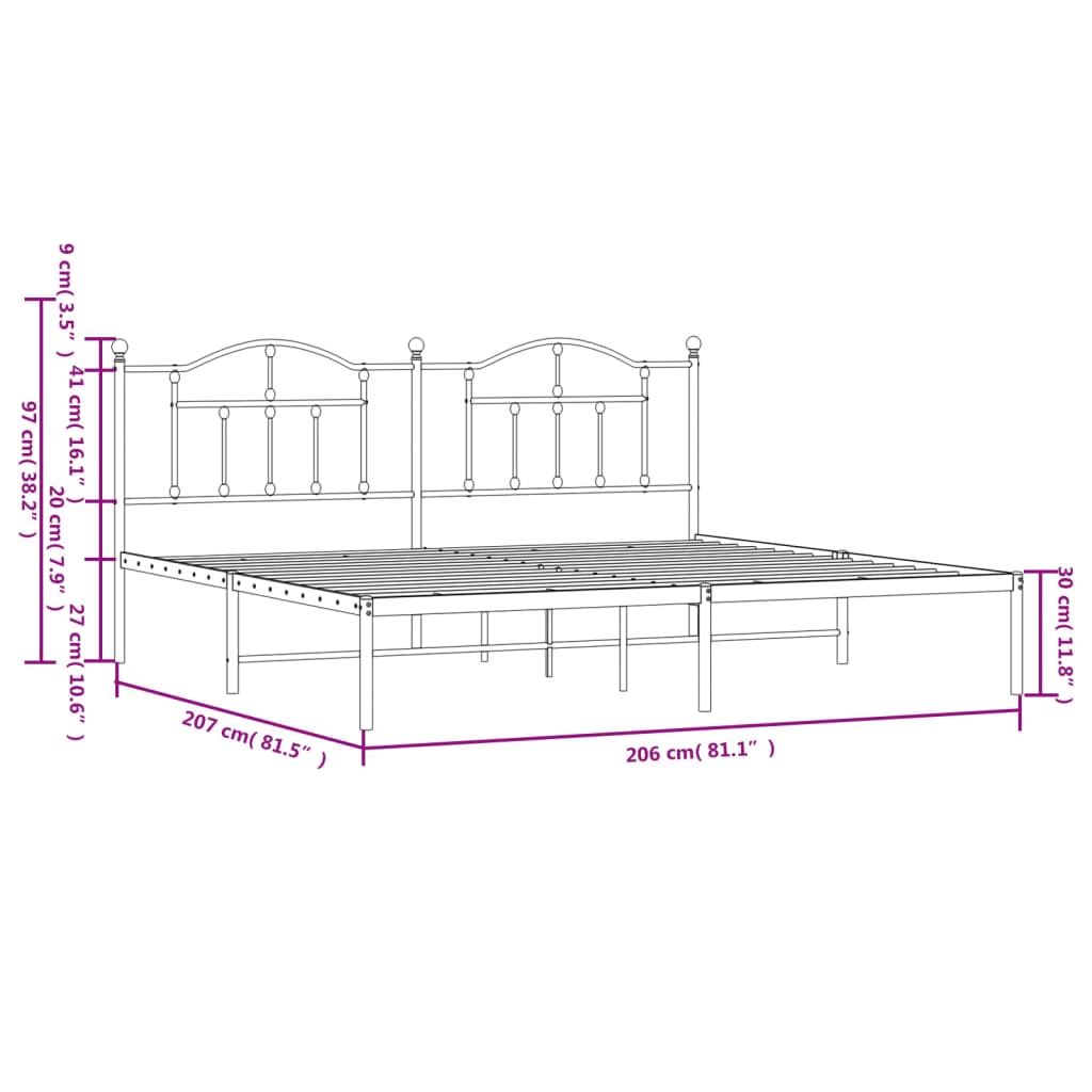 Bettgestell mit Kopfteil Metall Weiß 200x200 cm