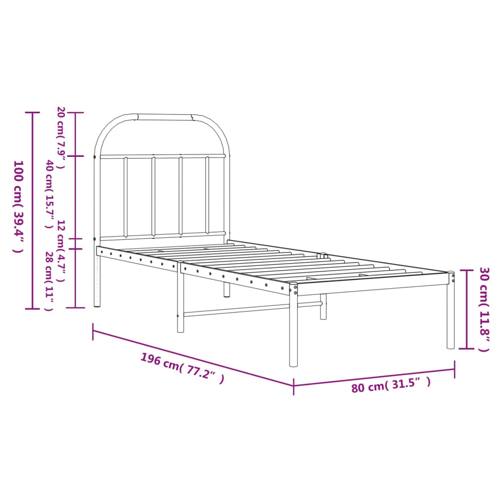 Bettgestell mit Kopfteil Metall Schwarz 75x190 cm