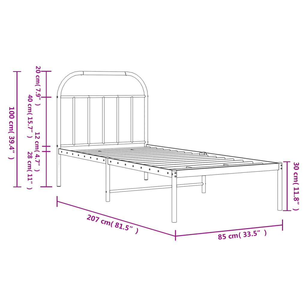 Bettgestell mit Kopfteil Metall Schwarz 80x200 cm