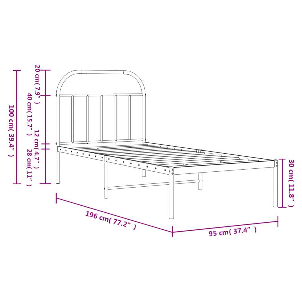 Bettgestell mit Kopfteil Metall Schwarz 90x190 cm