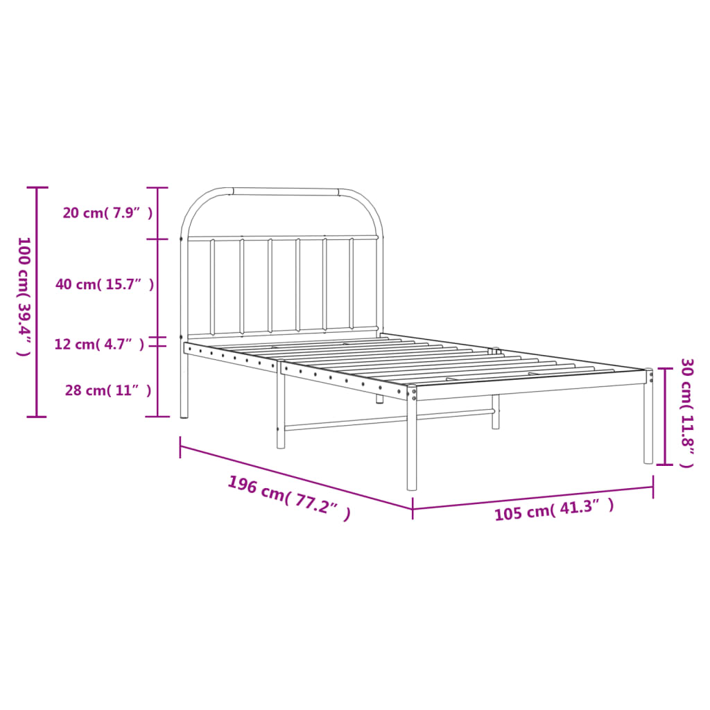 Bettgestell mit Kopfteil Metall Schwarz 100x190 cm