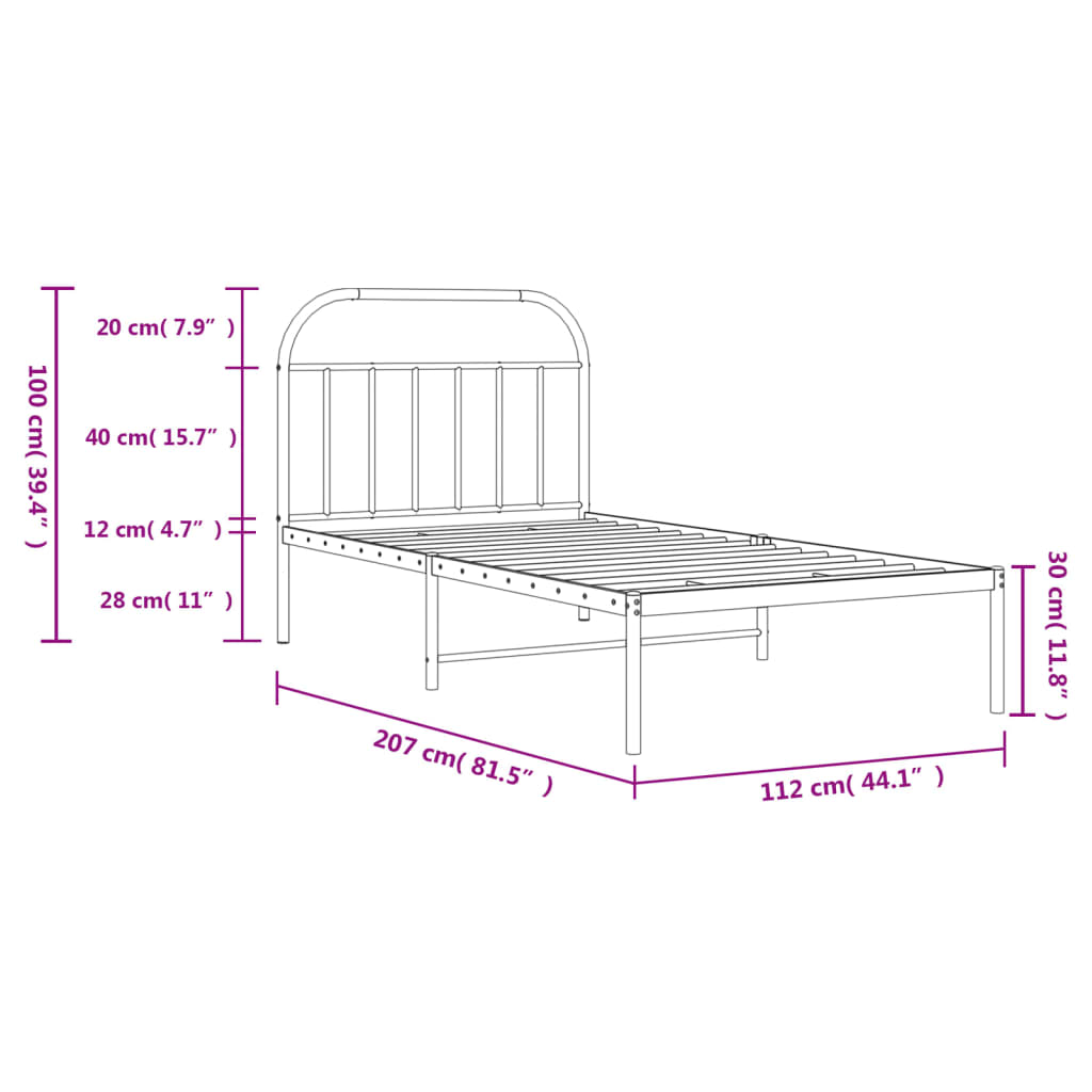 Bettgestell mit Kopfteil Metall Schwarz 107x203 cm