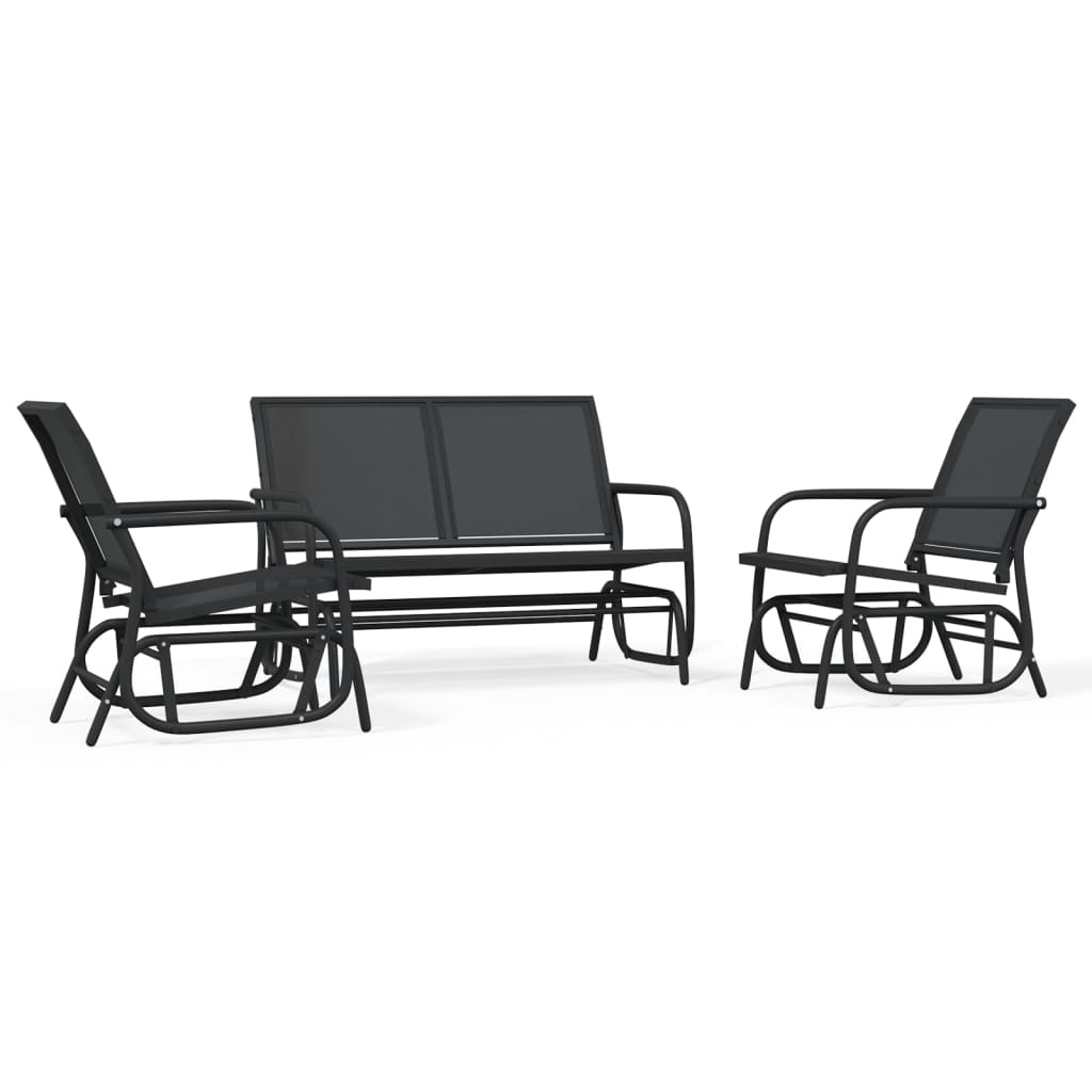3-tlg. Garten-Lounge-Set Schaukel Schwarz Textilene und Stahl