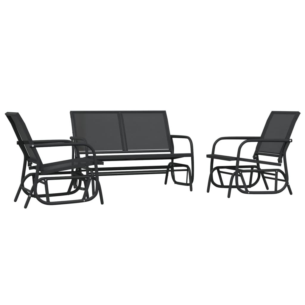 3-tlg. Garten-Lounge-Set Schaukel Schwarz Textilene und Stahl