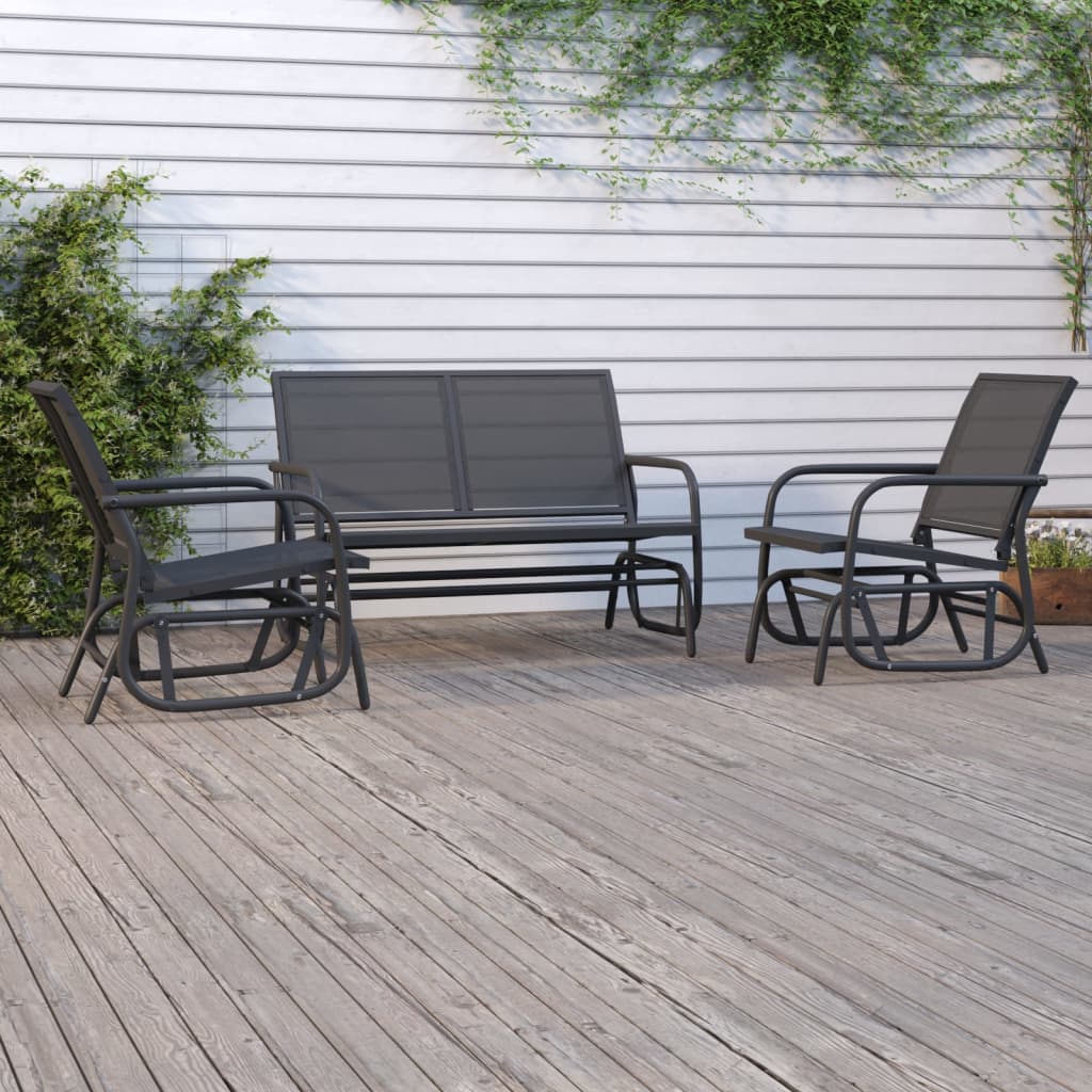 3-tlg. Garten-Lounge-Set Schaukel Schwarz Textilene und Stahl