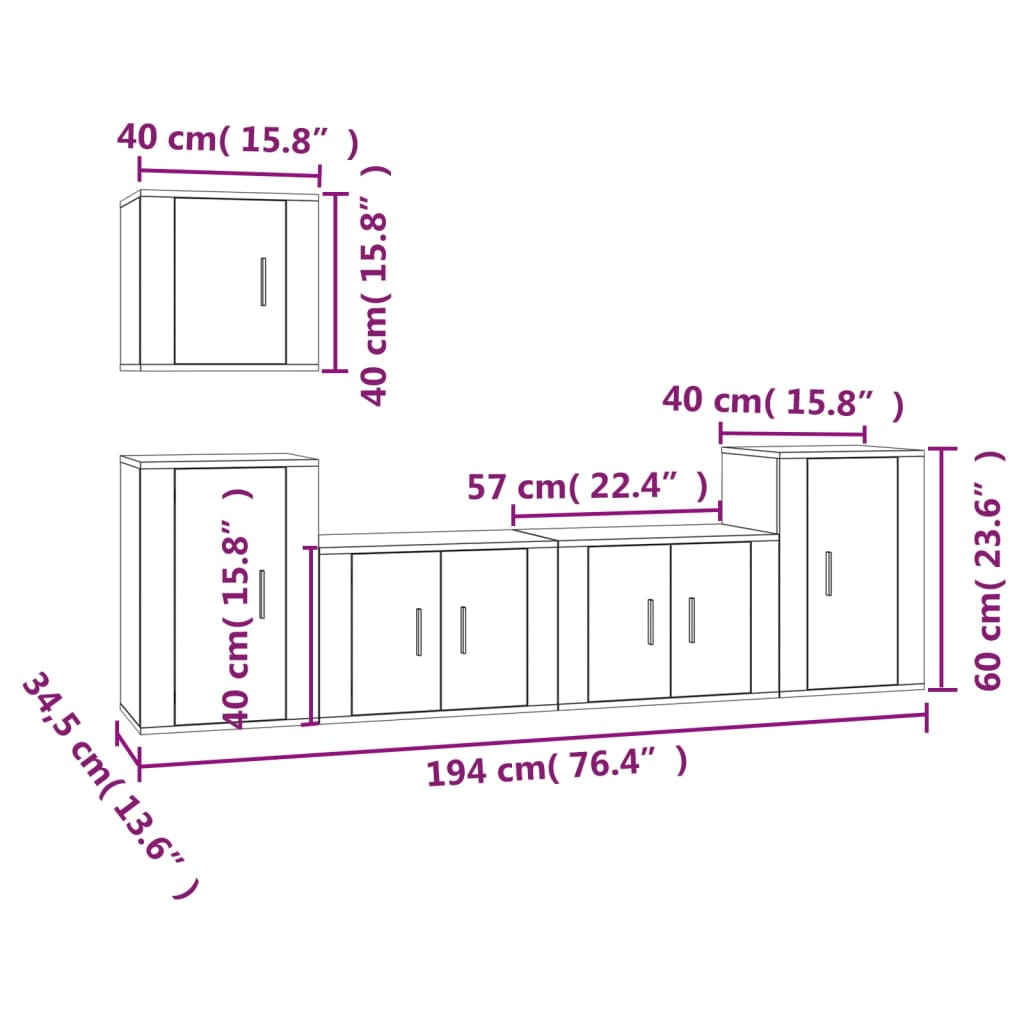 5-tlg. TV-Schrank-Set Schwarz Holzwerkstoff