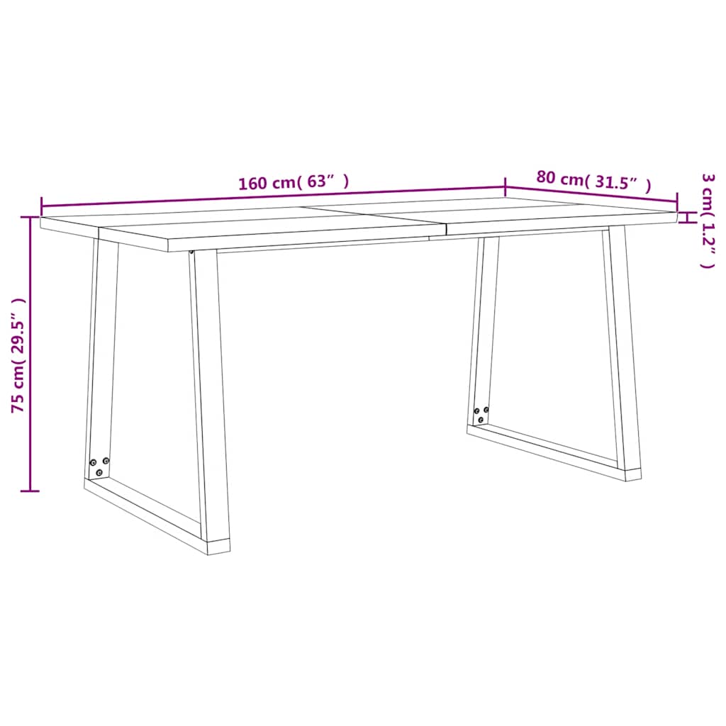 Esstisch Baumkante 160x80x75 cm Massivholz Akazie