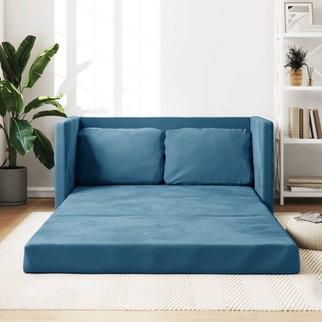 Bodensofa mit Schlaffunktion Blau 122x204x55 cm Samt