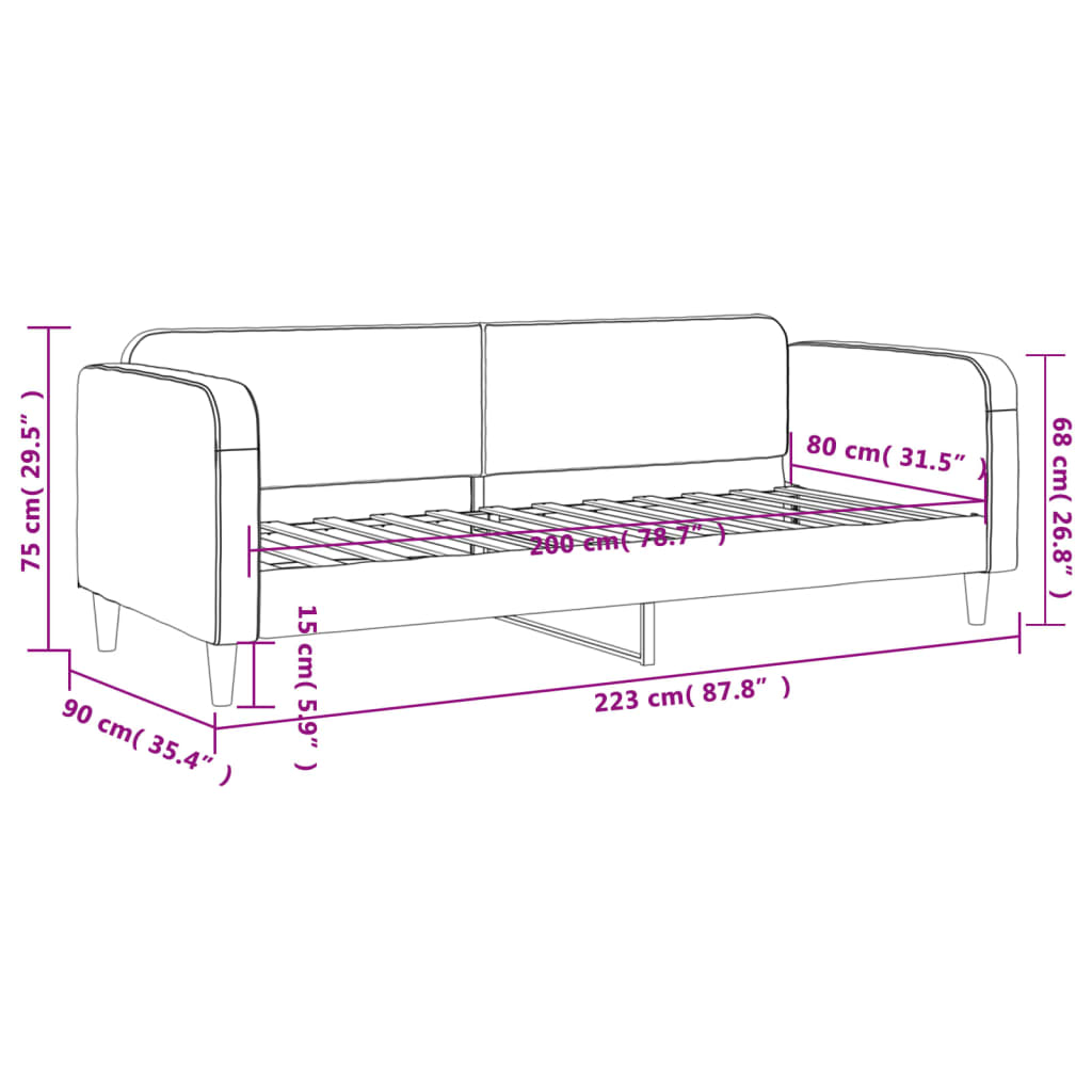 Tagesbett Taupe 80x200 cm Stoff