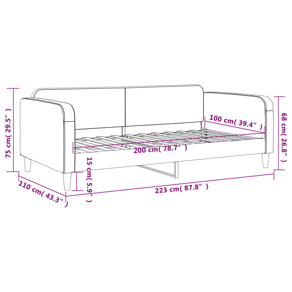 Tagesbett Schwarz 100x200 cm Stoff