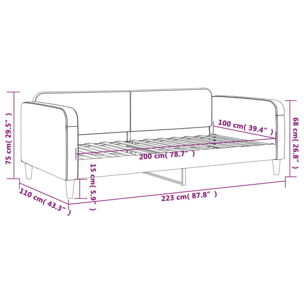 Tagesbett Taupe 100x200 cm Stoff