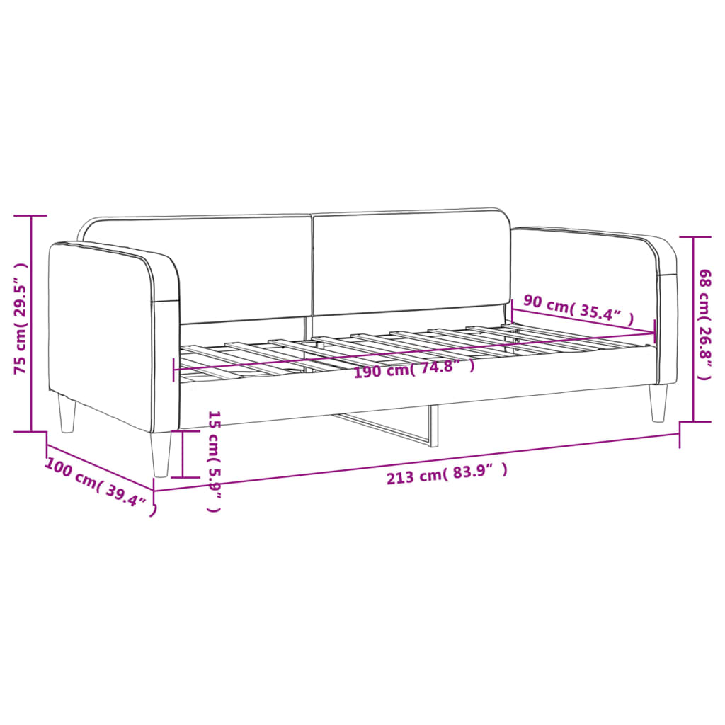 Tagesbett Hellgrau 90x190 cm Stoff