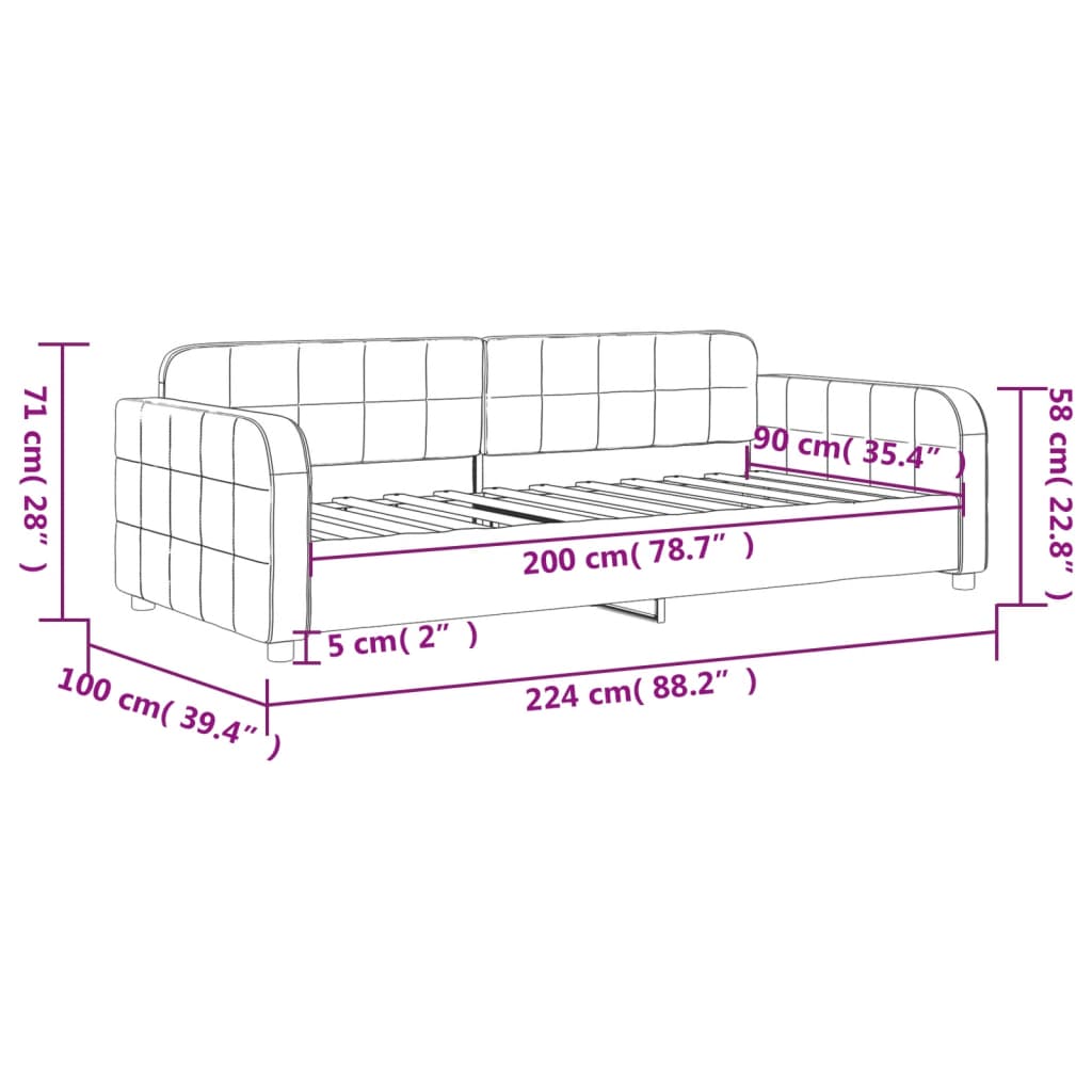 Tagesbett Hellgrau 90x200 cm Samt