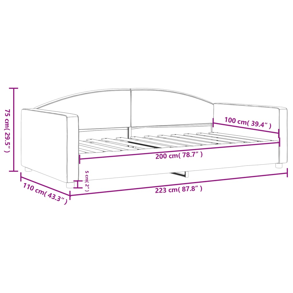 Tagesbett Dunkelgrau 100x200 cm Stoff