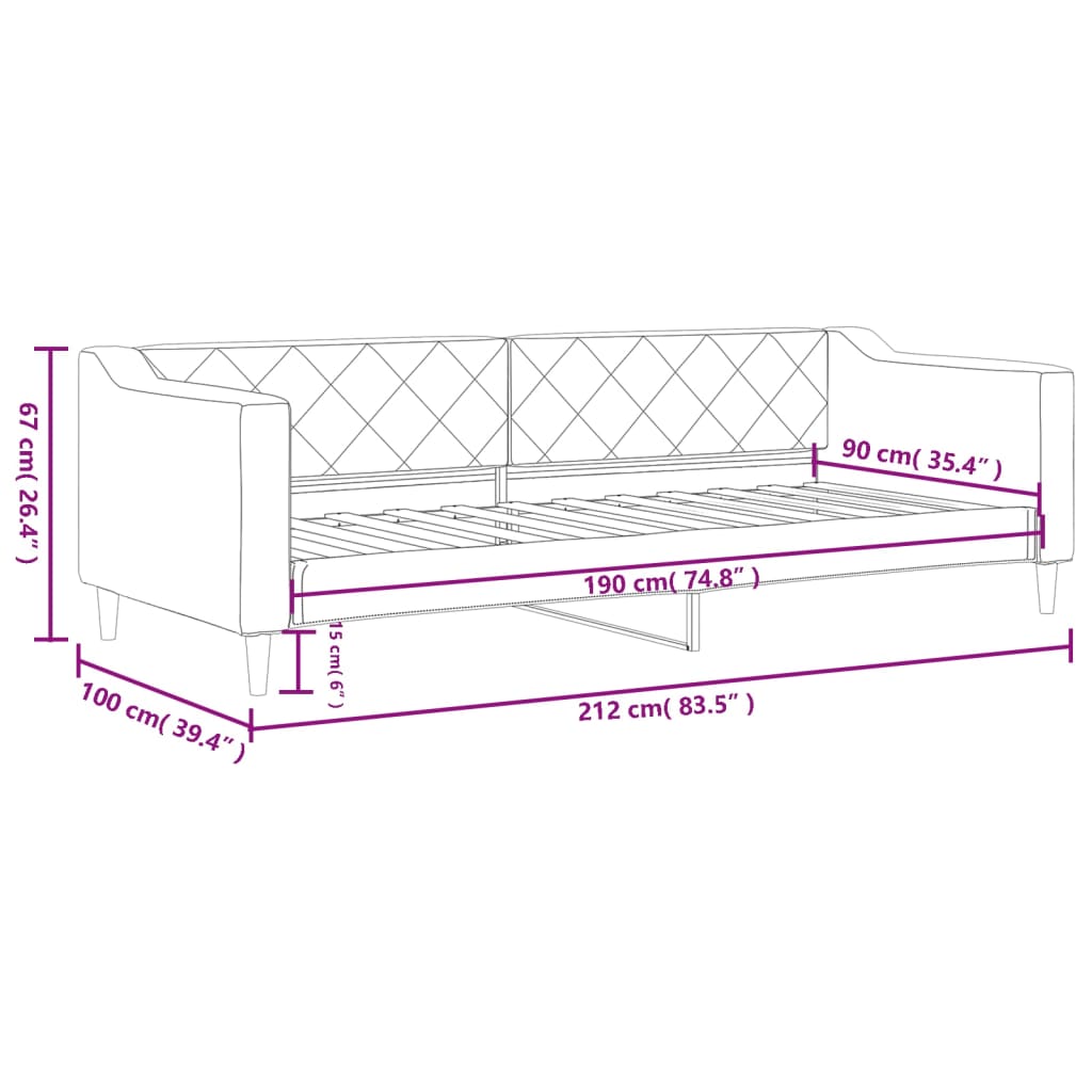 Tagesbett Hellgrau 90x190 cm Stoff