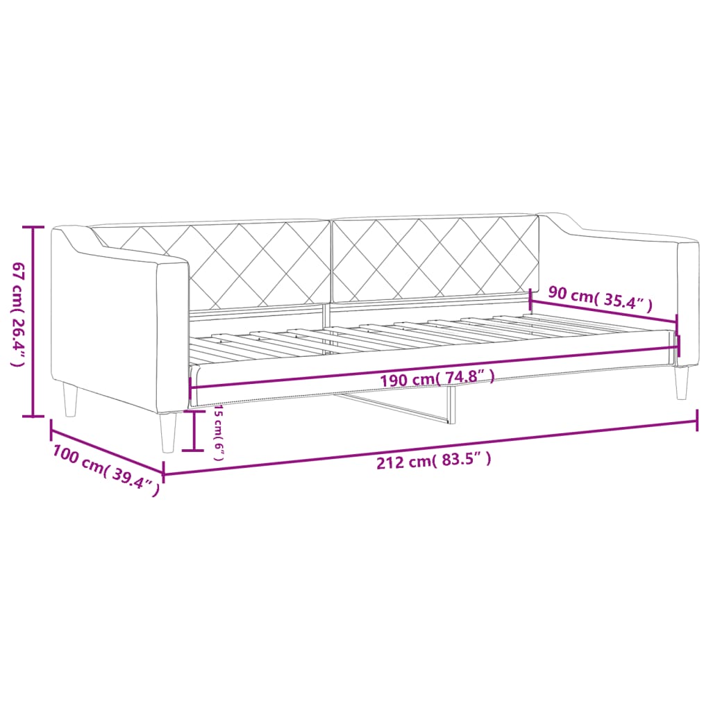 Tagesbett Schwarz 90x190 cm Stoff