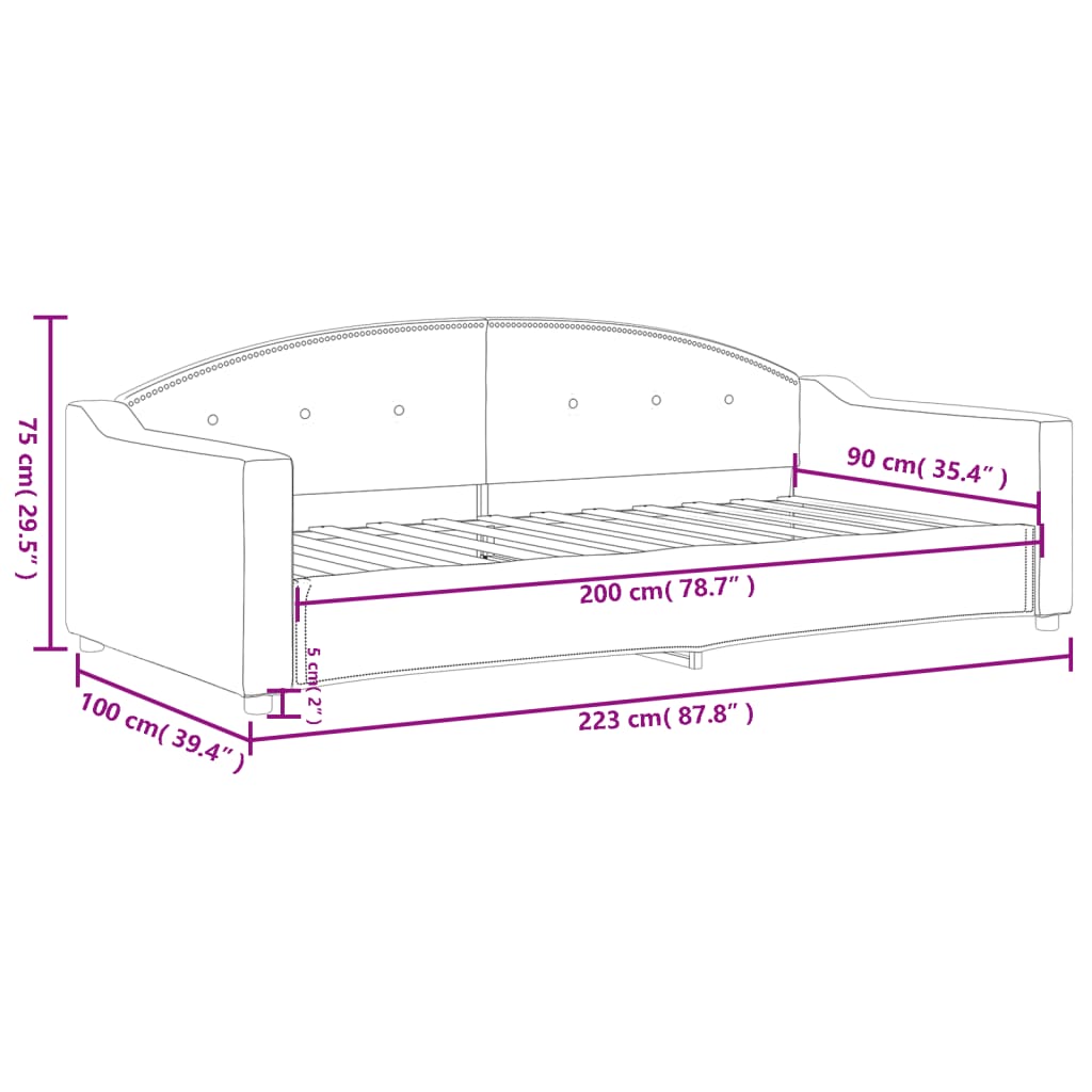 Tagesbett Taupe 90x200 cm Stoff