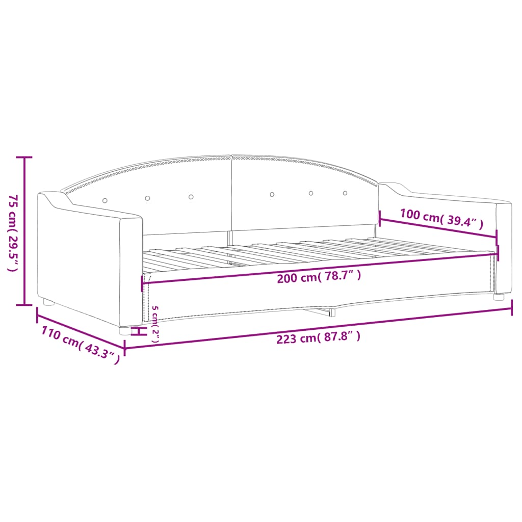 Tagesbett Schwarz 100x200 cm Stoff