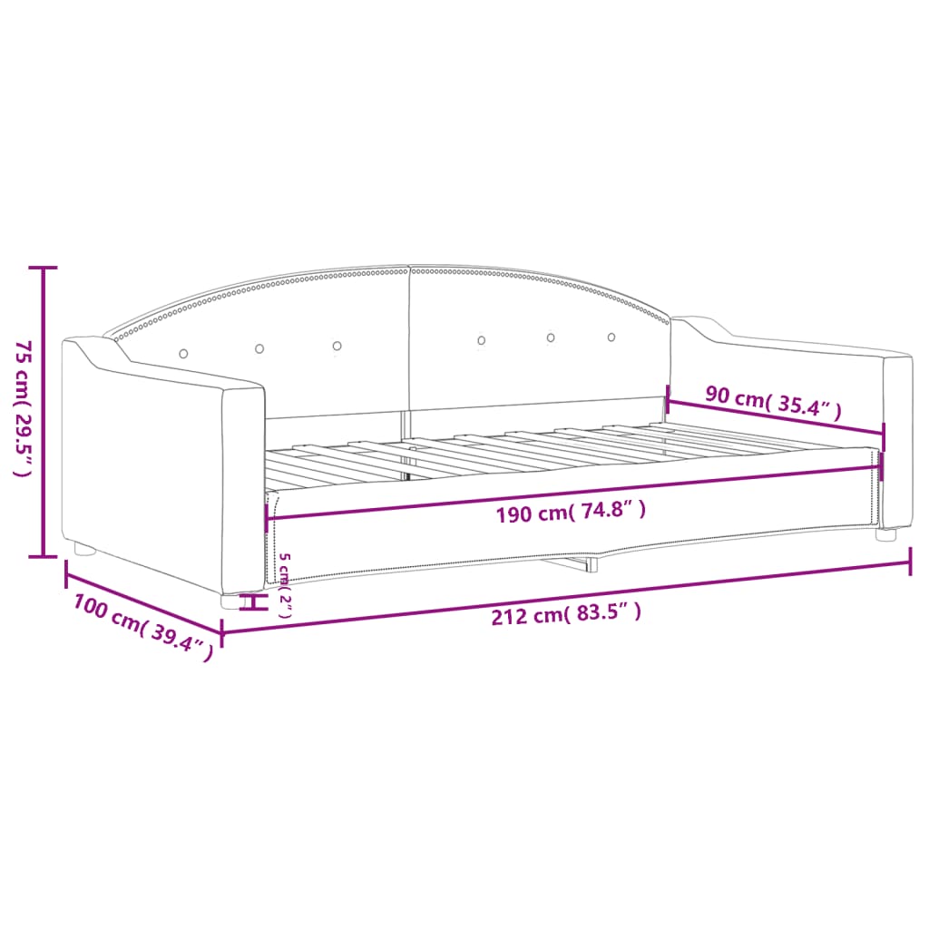 Tagesbett Hellgrau 90x190 cm Stoff