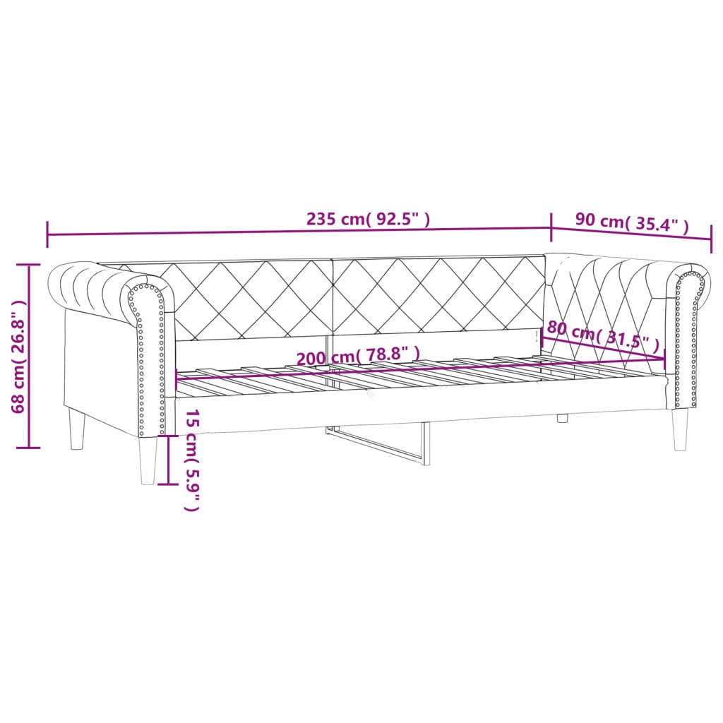 Tagesbett Schwarz 80x200 cm Kunstleder