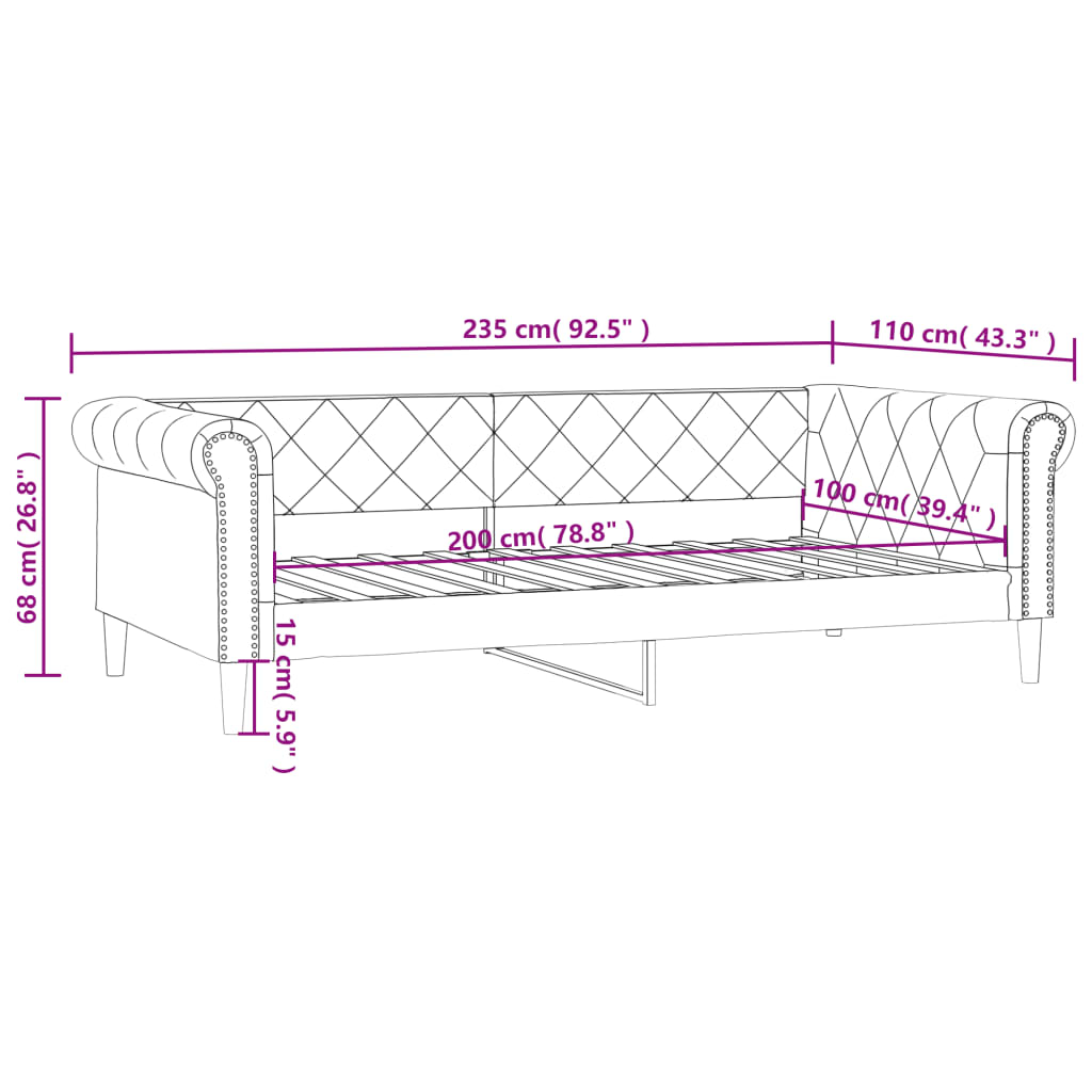 Tagesbett Schwarz 100x200 cm Kunstleder