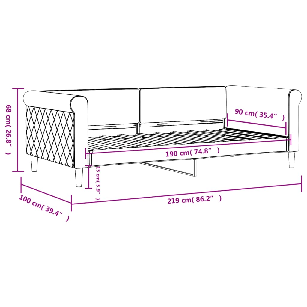 Tagesbett Hellgrau 90x190 cm Samt