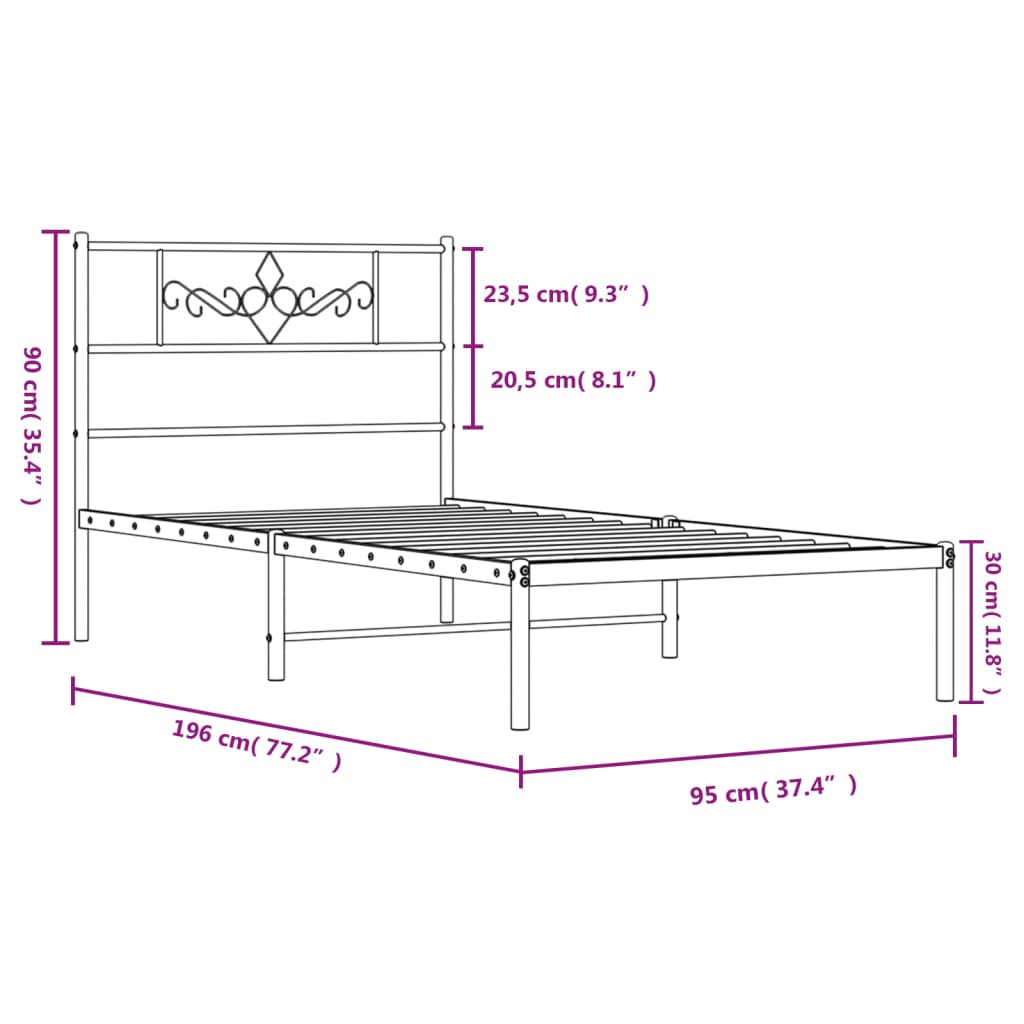 Bettgestell mit Kopfteil Metall Schwarz 90x190 cm