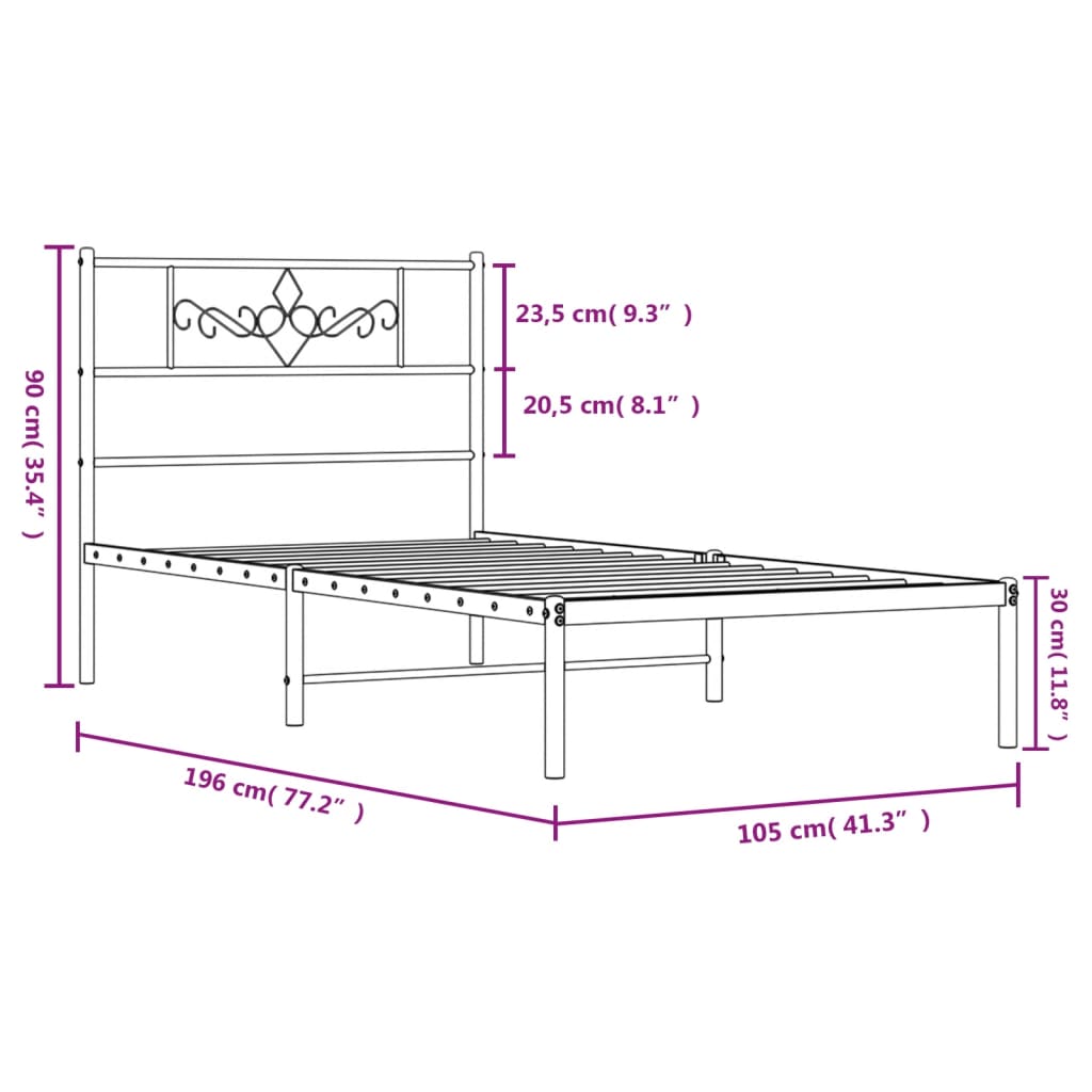 Bettgestell mit Kopfteil Metall Schwarz 100x190 cm