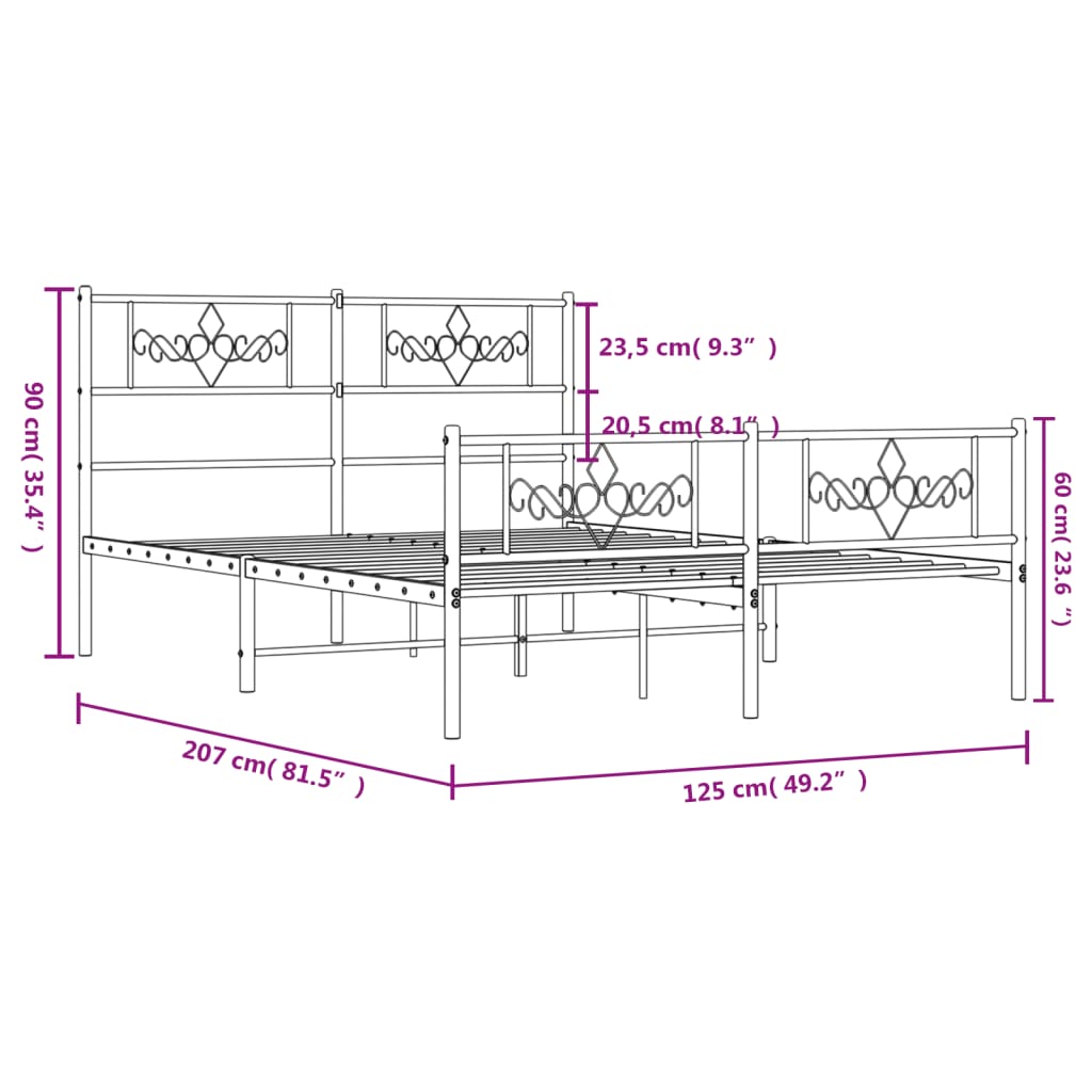 Bettgestell mit Kopf- und Fußteil Metall Schwarz 120x200 cm