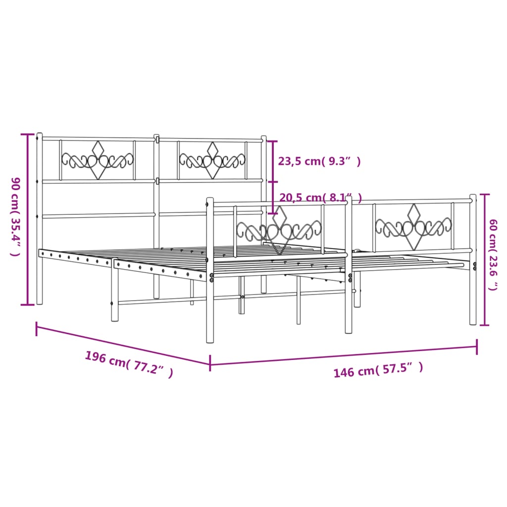 Bettgestell mit Kopf- und Fußteil Metall Schwarz 140x190 cm