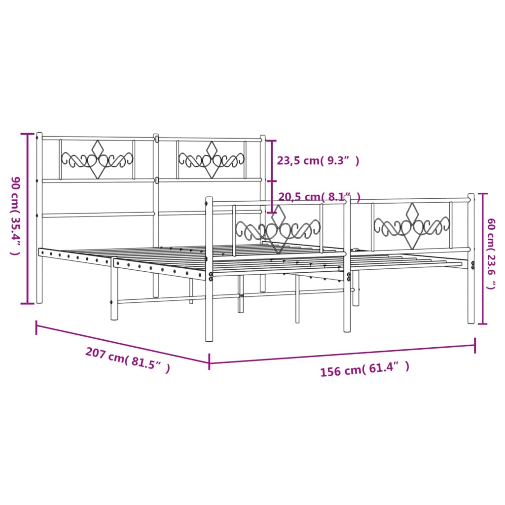 Bettgestell mit Kopf- und Fußteil Metall Schwarz 150x200 cm