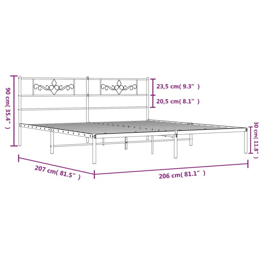 Bettgestell mit Kopfteil Metall Weiß 200x200 cm