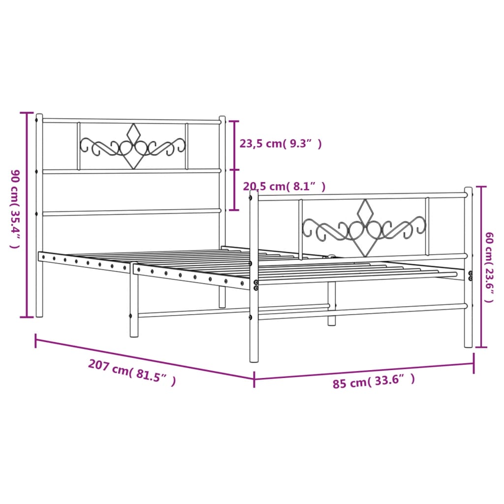 Bettgestell mit Kopf- und Fußteil Metall Weiß 80x200 cm