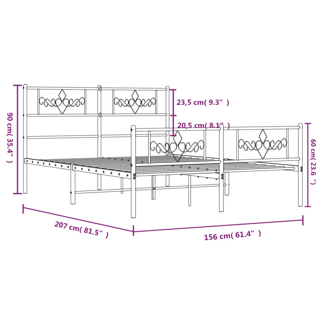 Bettgestell mit Kopf- und Fußteil Metall Weiß 150x200 cm