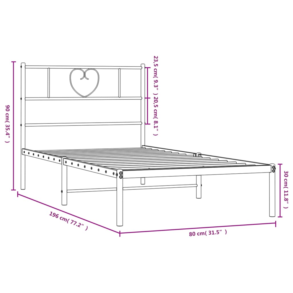 Bettgestell mit Kopfteil Metall Schwarz 75x190 cm