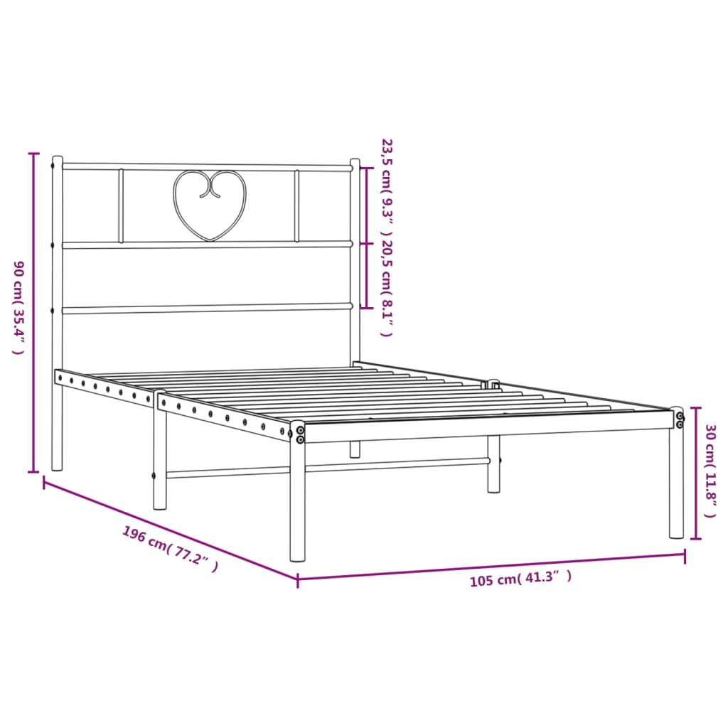 Bettgestell mit Kopfteil Metall Schwarz 100x190 cm