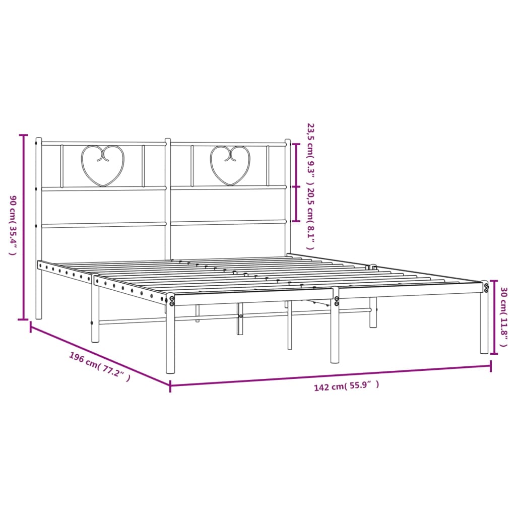 Bettgestell mit Kopfteil Metall Schwarz 135x190 cm