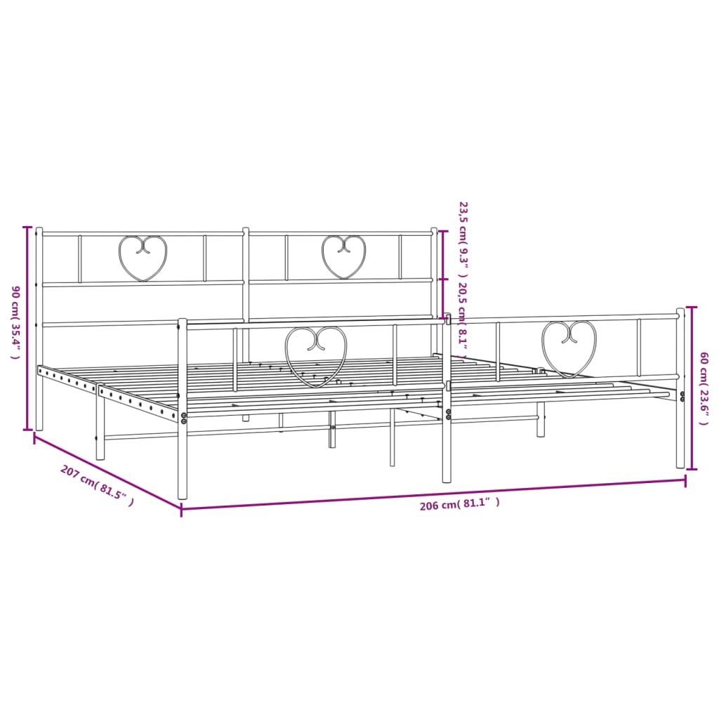 Bettgestell mit Kopf- und Fußteil Metall Schwarz 200x200 cm