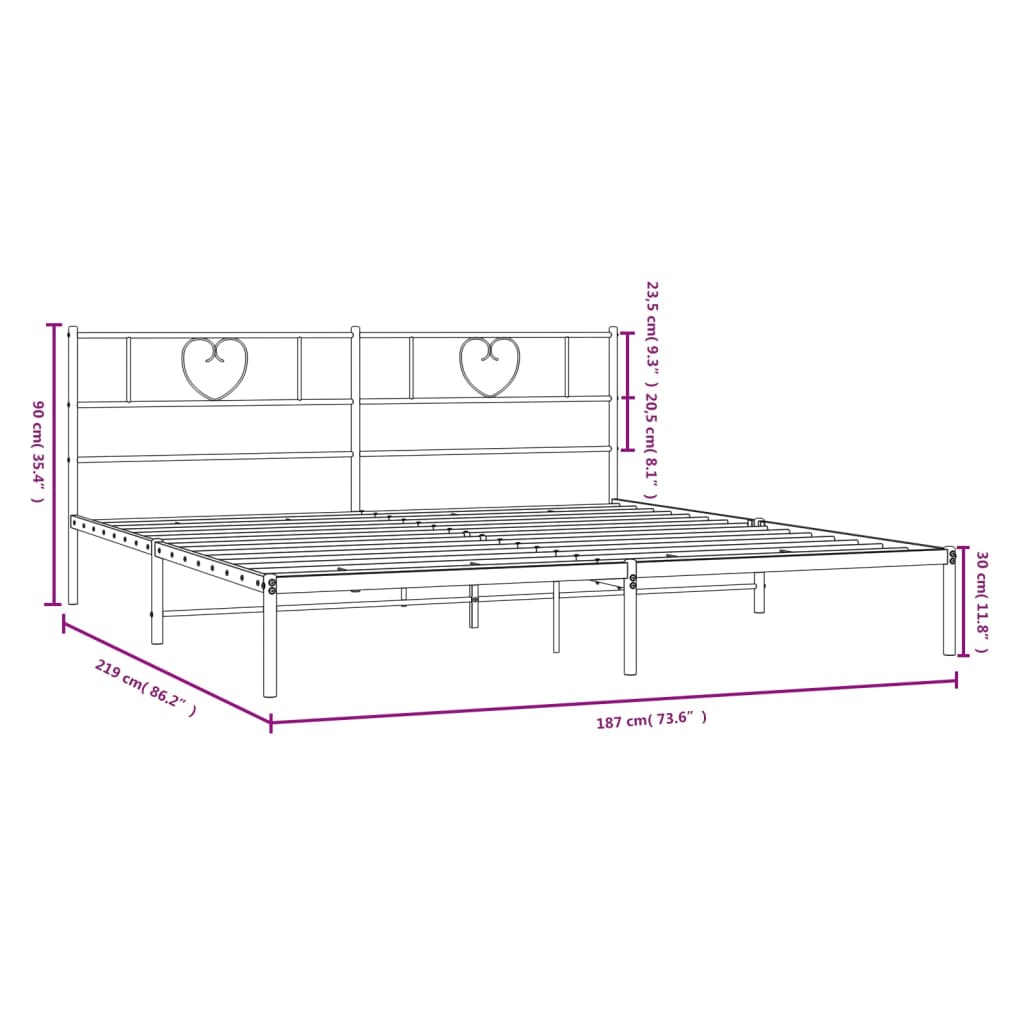 Bettgestell mit Kopfteil Metall Weiß 183x213 cm