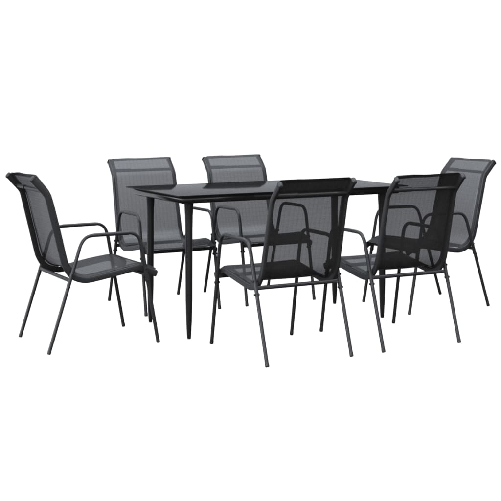7-tlg. Garten-Essgruppe Schwarz Stahl und Textilene