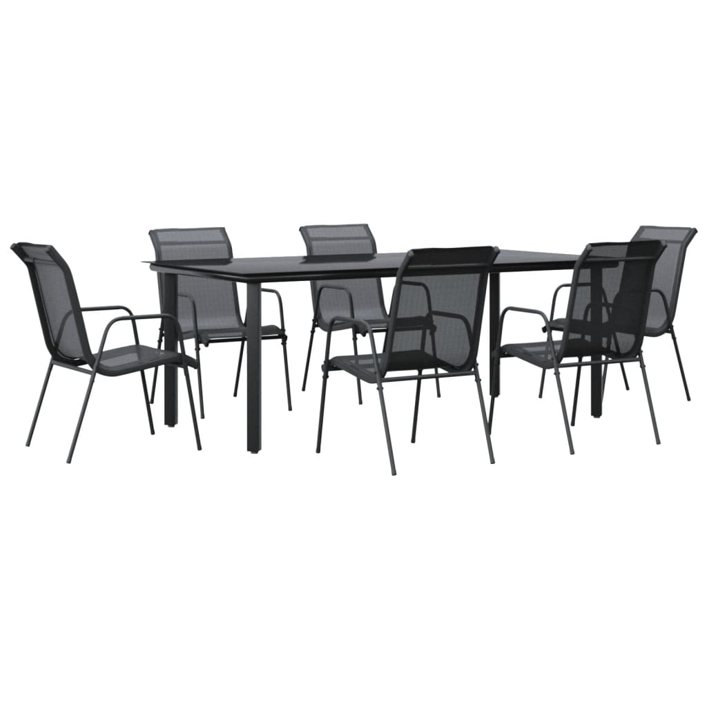 7-tlg. Garten-Essgruppe Schwarz Stahl und Textilene